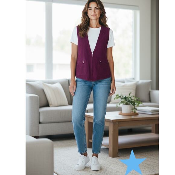 Wilsons Leather Jackets & Blazers - Agapo Womens Grape Purple Suede Leather Medium Chic Minimal 90s Vintage Vest